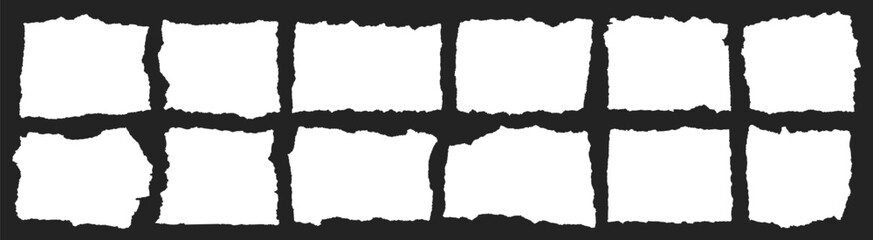 Blank pieces of ripped teared sheets with jagged edges. Background scraps of torn white paper