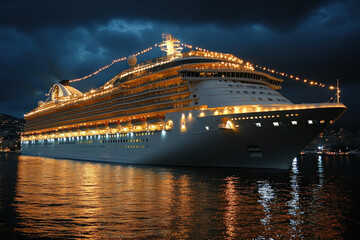 A cruise ship docked in Civitavecchia, Italy, vibrant and lively, maritime theme
