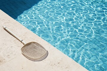 Crystal clear swimming pool with a skimmer at a sunny location Generative AI