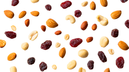 Trail mix with nuts and dried cranberries, cut out transparent