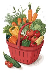 Fresh Vegetables Arranged in a Red Basket for Market Display Generative AI