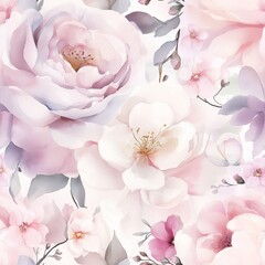 Luxury floral branding with peonies, and cherry blossoms in soft pink, pastel seamless pattern watercolor romantic floral, seamless pattern watercolor soft roses, seamless pattern watercolor  blossoms