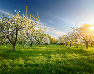 Obraz premium Spring apple orchard.in a green garden