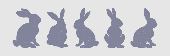 Vector Easter painted rabbit. Spring icons. Easter bunny rabbits in different poses.