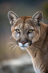 Mountain Lion Gazes Intently in Natural Habitat Generative AI