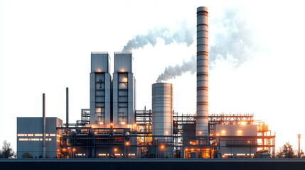 Obraz premium Industrial Factory Smokestack Emissions: Technology, Machinery, Power Generation and Pollution Control in Urban Manufacturing Plant