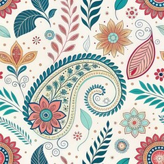 Vibrant Floral Pattern With Paisley Design and Botanical Elements Generative AI