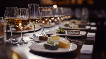 A tasting session of scotch paired with aged British cheeses, including Blue Stilton and Shropshire, beautifully plated