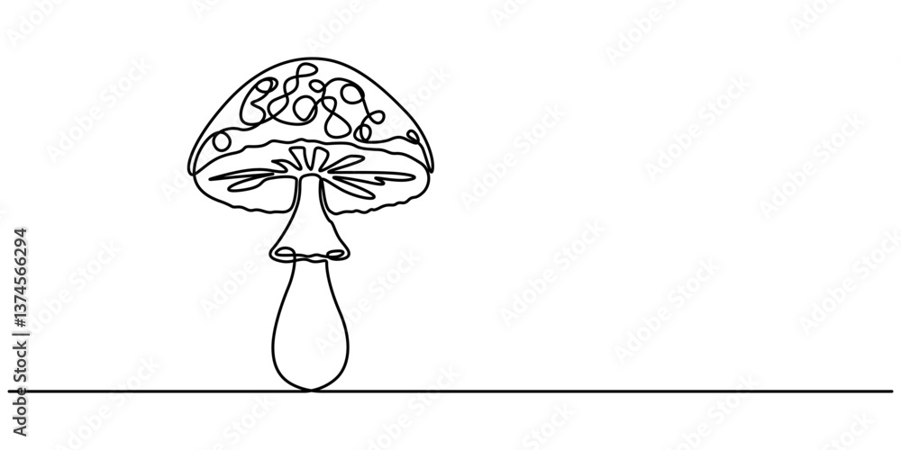 Poster mushroom line drawing. nature food concept in continuous one single outline. vector illustration iso
