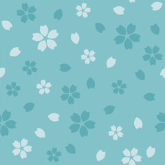 桜散らしのシームレスパターン　ブルー