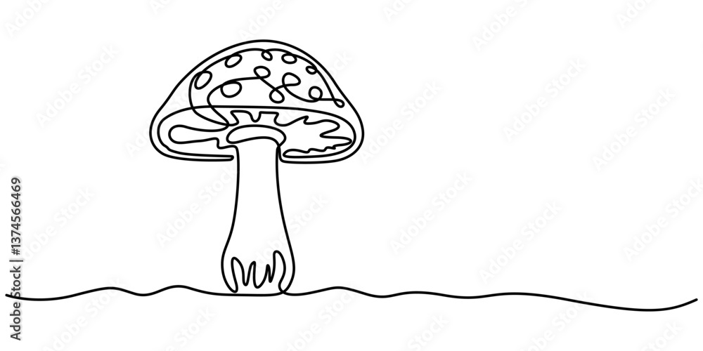 Poster mushroom line drawing. nature food concept in continuous one single outline. vector illustration iso