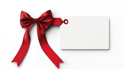 Elegant blank card with red bow on white background for celebrations.
