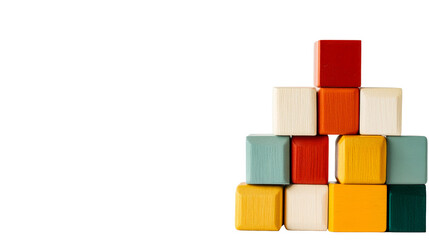 Stack of colorful wooden toy blocks, isolated, cut out transparent