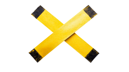 Crossed karate belts, yellow and black, martial arts equipment, cut out transparent