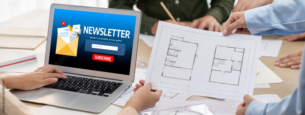 Poster newsletter signup page on computer for customer to subscribe brisk newsletter update information to 