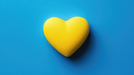 Fototapeta premium A vibrant yellow heart shape centered on a bright royal blue background.