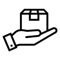 Hand holding a box icon in outline style as concept of ecommerce delivery logistics product support shipping and customer service interface element
