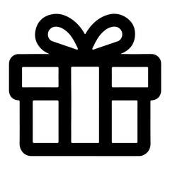 Obraz premium Gift box with ribbon icon in filled bold outline as concept of ecommerce promotion reward holiday sale loyalty program and customer appreciation