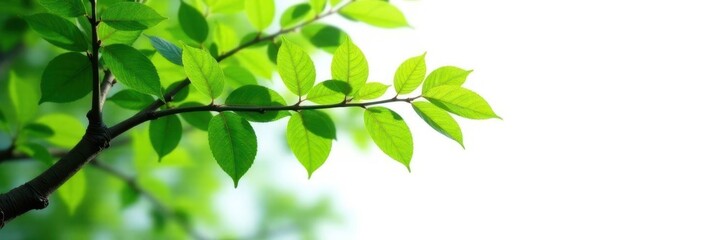 Fototapeta premium Foliage and branches of a tree isolated against a bright white surface, botany, closeup, tree