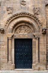 Fototapeta premium Church of Sant Pau del Camp, main entrance of the church, 12th century, advanced Lombard Romanesque, Barcelona, ​​Catalonia, Spain