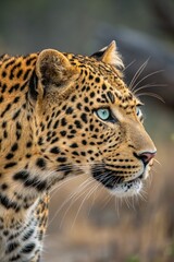 Majestic Leopard Gazes Intently in Natural Habitat Generative AI