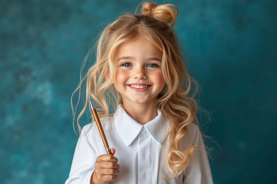 A little girl holding a pencil in her hand
