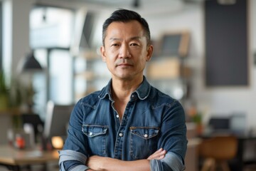 Obraz premium Portrait of a middle aged Asian male worker in start up company office