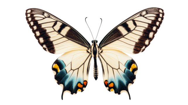 Butterfly wings with a black outline on black background, cut out transparent