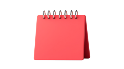 Red spiral-bound desk calendar with copy space, cut out transparent