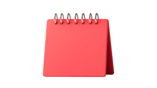 Red spiral-bound desk calendar with copy space, cut out transparent - Powered by Adobe