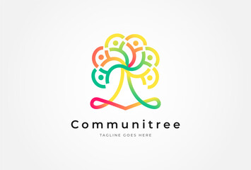 People logo design. Community human  form a tree  symbol of growth. people logo design template element. vector illustration