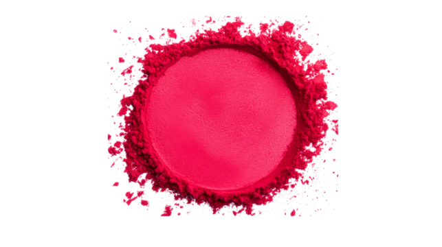 Vivid magenta powder blush circle with scattered edges, cut out transparent