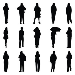 Vector collection set of individual people silhouettes.	
