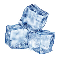 Ice cubes isolated on a white background. A high quality PNG image showcasing transparent, frozen cubes with a glossy, refreshing texture. Perfect for beverage design and creative projects.

