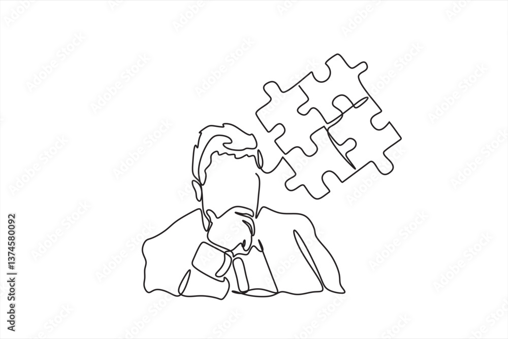 Poster cartoon of ara businessman showing puzzle that connected. concept of teamwork. single continuous lin