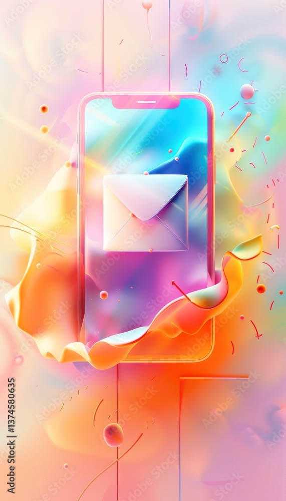 Poster artistic gradient composition of phone and envelope icons symbolizing modern digital communication