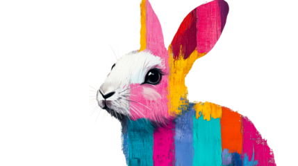 Colorful bunny, art, vibrant, abstract, animal portrait, pet, cheerful, cut out transparent
