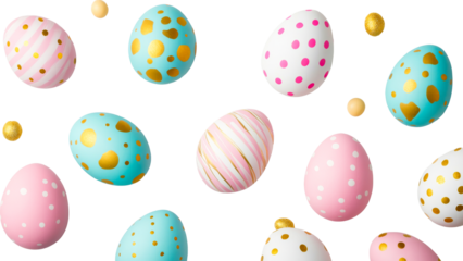 Easter egg pattern, colorful designs on black background, cut out transparent