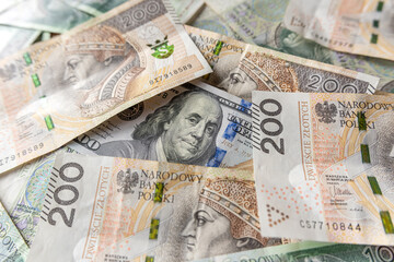 Polish zloty national currency with follar cash for exchange