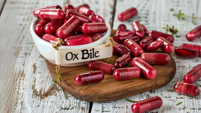 Ox bile supplements on the table. Selective focus. nature.
