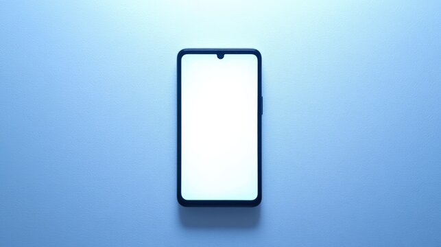 Minimalist mobile phone design on a clean surface with soft blue lighting perfect for technology, communication, and digital lifestyle concepts and presentations.