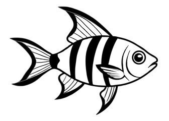 Cartoon Fish Vector Illustration in Blue Ocean with Tropical Aquatic Wildlife