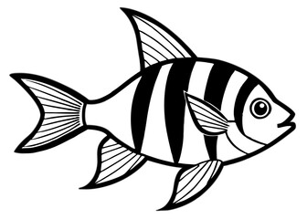 Vector illustration of a fish swimming in the ocean with aquatic life and tropical details