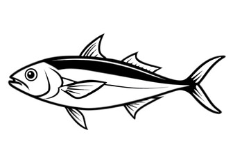 Fish silhouette on white background, aquatic marine life illustration