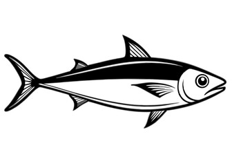 Fish isolated on a white background, featuring various marine animals like tuna, salmon, and shark, in a simple vector illustration style