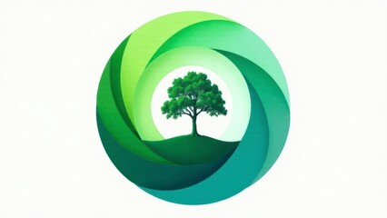 Green circular logo design featuring a tree symbolizing nature and sustainability, representing eco-friendly practices and environmental awareness concept
