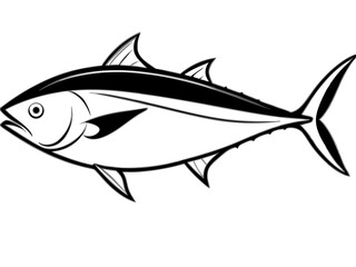 Fish on a white background with a simple and clean illustration of sea life, featuring tuna and other marine animals, isolated in a vector style, perfect for nature and seafood themes