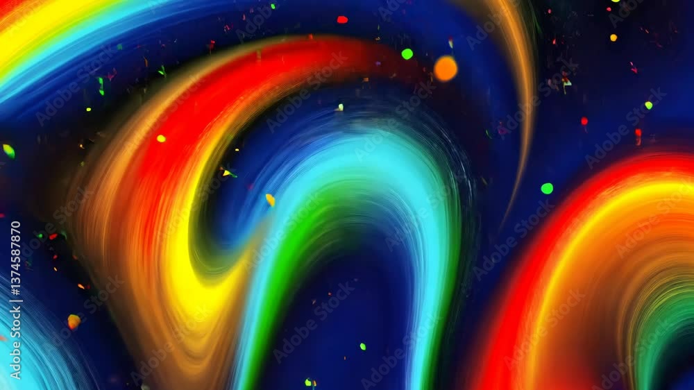 Poster A colorful swirl of paint with many different colors. There are many small circles in the swirl. The swirl is red and yellow