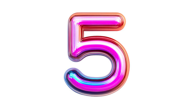 Glossy digit five with reflections, cut out transparent