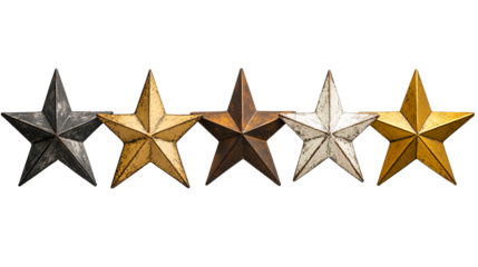 Assorted decorative stars arranged in a row, cut out transparent